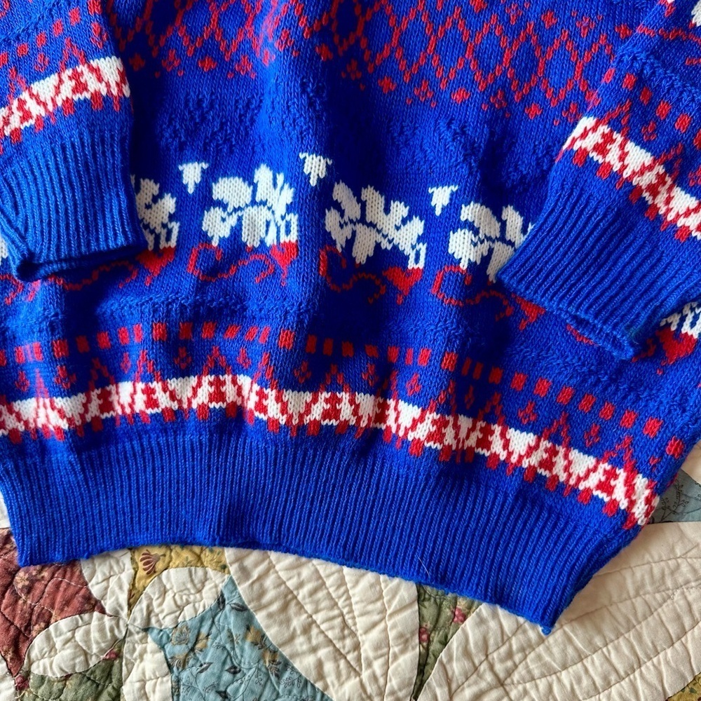 Blue & red American Pride vintage 80s grandpa fisherman crewneck sweater. Size M - Picture 3 of 6